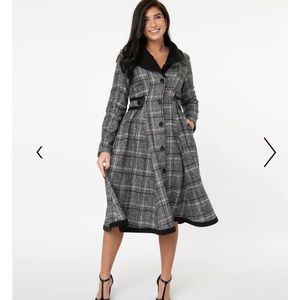 Unique Vintage Grey Plaid Parkview Swing Coat